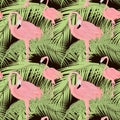 Flamingo pattern for fabrics, wallpaper and wrapping paper. Tropical pattern on a close background.