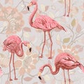 Flamingo on a pink background,. Seamless pattern with flamingos and tropical plants. Vector clipart. Colorful Paisley Royalty Free Stock Photo