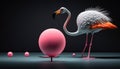A flamingo playing ping pong with a flamingo feather, Illustration, Generative Ai