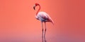 Flamingo profile on a red uniform background. Beautiful colorful bird. Generative AI Royalty Free Stock Photo