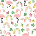 Flamingo rainbow seamless pattern