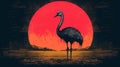 Flamingo At Red Sunrise: Punk Art Vintage Poster Style