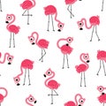 Flamingo seamless pattern. Summer tropical background with cute pink birds in simple childish hand drawn scandinavian Royalty Free Stock Photo