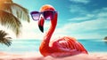 Flamingo on the seashore. Generative AI,