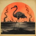 Flamingo On Fire: Political Satire Print By Alfred Kubin