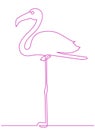 Flamingo staying on one leg continuous line drawing element isolated on white background.