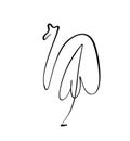 Flamingo staying on one leg continuous line logo. Vector illustration of bird form. Hand drawn element isolated on white Royalty Free Stock Photo