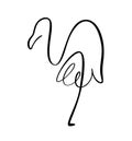 Flamingo staying on one leg continuous line logo. Vector illustration of bird form. Hand drawn element isolated on white Royalty Free Stock Photo