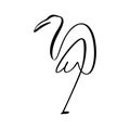 Flamingo staying on one leg continuous line logo. Vector illustration of bird form. Hand drawn element isolated on white