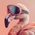 a flamingo staying snug in a trendy peach Ski Goggles