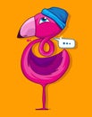 Flamingo style with hat. Cool illustration. Fun sticker. Patch. Apparel design. Vector