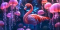 Flamingo Surrounded by Floating Glowing Orbs Background for Fantasy Atmosphere, Celestial Magic, or Enchanted Creatures Royalty Free Stock Photo