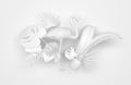 Flamingo surrounded by tropical exotic plants. Monochrome white image on a white background. 3D rendering.