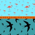 Flamingo swallow seamless pattern