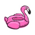 Flamingo swim ring. Pool float. Inflatable pink flamingo. Swimming circle. Life buoy. Rubber or inflatable ring. Vector