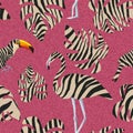 Flamingo and toucan in zebra style seamless