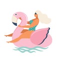 Flamingo, unicorn, swan inflatable swimming pool floats. Vector illustration.