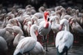 Flamingo in the water, Phoenicopterus roseus, Standing out from the crowd, a white bird standing out from others, AI Generated Royalty Free Stock Photo