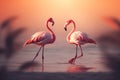 Flamingos beach play sun. Generate Ai Royalty Free Stock Photo