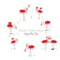 Flamingos. Candy, Gift box, heart balloon Happy new year and merry Christmas greeting card Royalty Free Stock Photo
