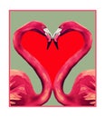 Flamingos curving necks form the shape of a heart as they stand in water in the moonlight Royalty Free Stock Photo