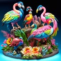 Flamingos and flowers in the form of a flower arrangement AI Generated Royalty Free Stock Photo