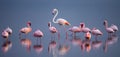 Flamingos on the lake with reflection. Kenya. Africa. Nakuru National Park. Lake Bogoria National Reserve. Royalty Free Stock Photo