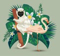 flamish with lemur and flowers plants with leaves Royalty Free Stock Photo