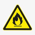 Flammable Fire Hazard warning symbol on yellow triangular sign. Vector. Royalty Free Stock Photo