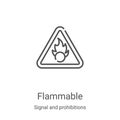 flammable icon vector from signal and prohibitions collection. Thin line flammable outline icon vector illustration. Linear symbol Royalty Free Stock Photo