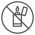 Flammable items prohibited sign line icon, security check concept, lighter forbidden vector sign on white background Royalty Free Stock Photo