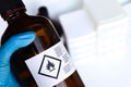 Flammable liquid symbol on the chemical bottle