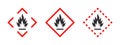 Flammable materials warning sign. Pictogram for flammable substances. Flammable substances icons set. Vector icons Royalty Free Stock Photo