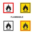 Flammable packaging icon. Flame fire logo symbol. Warning danger sign. Vector illustration image. Isolated on white background Royalty Free Stock Photo