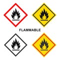 Flammable packaging icon. Flame fire logo symbol. Warning danger sign. Vector illustration image. Isolated on white background Royalty Free Stock Photo