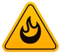 Flammable sign. Fire danger sticker. Yellow triangle
