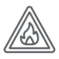 Flammable sign line icon, warning and attention, fire symbol sign, vector graphics, a linear pattern on a white Royalty Free Stock Photo