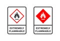 Flammable signs. Sign danger flammable liquids or materials. Flammable substances icons. Vector icons Royalty Free Stock Photo