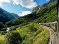 Flamsbana train going on Flam Railway Norway