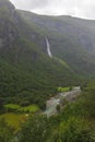 Flamsdalen valley rainy summer scenery Norway Royalty Free Stock Photo