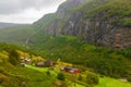 Flamsdalen valley traditional village Norwegian mountains Royalty Free Stock Photo