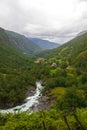 Flamsdalen valley view rainy summer day Norway Royalty Free Stock Photo