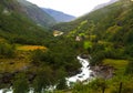 Flamsdalen valley view rainy summer day Norway Royalty Free Stock Photo