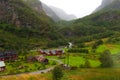 Flamsdalen valley view rainy summer day Norway Royalty Free Stock Photo