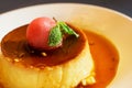 Flan de leche with watermelon ball