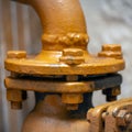 Flange connection is bolted on a metal painted pipe. Flange on the pipe