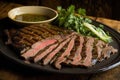 flank steak, marinated in flavorful sauce and grilled to perfection Royalty Free Stock Photo