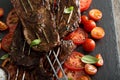 Flank steak on skewers with tomatoes Royalty Free Stock Photo