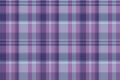Flannel fabric check plaid, decoration background seamless textile. Dimensional pattern vector texture tartan in purple and light Royalty Free Stock Photo