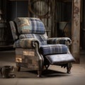 Flannel Recliner: A Rustic Vintage Chair With Plaid Leather And Layered Textures